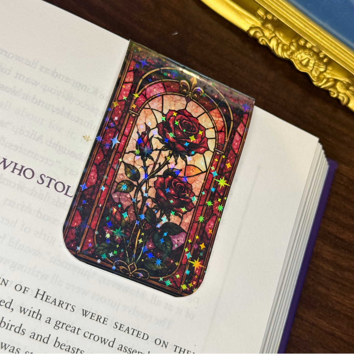 Red Roses Stained Glass Magnetic Bookmark