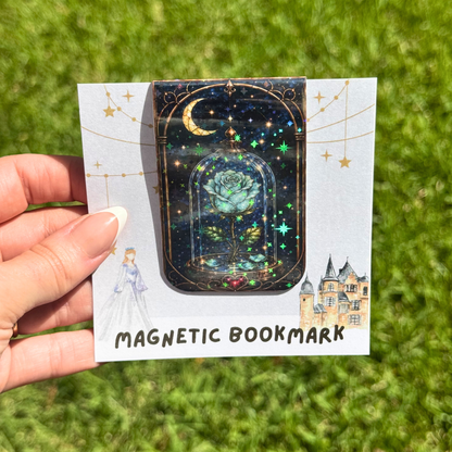 Enchanted Glass Blue Rose Magnetic Bookmark