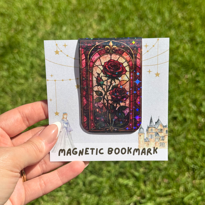 Red Roses Stained Glass Magnetic Bookmark