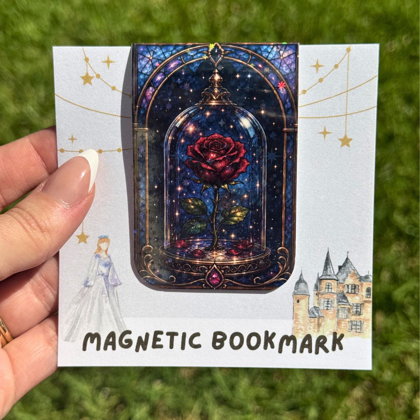 Enchanted Glass Red Rose Magnetic Bookmark