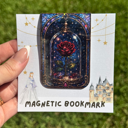 Enchanted Glass Red Rose Magnetic Bookmark