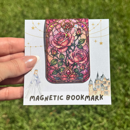Pink Roses Stained Glass Magnetic Bookmark