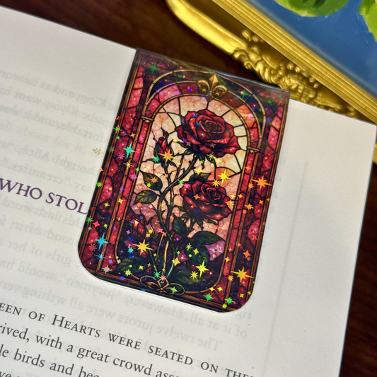 Red Roses Stained Glass Magnetic Bookmark