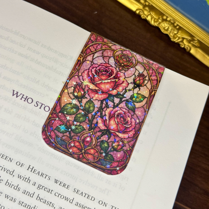 Pink Roses Stained Glass Magnetic Bookmark