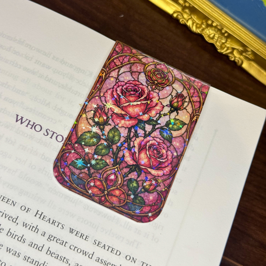 Pink Roses Stained Glass Magnetic Bookmark