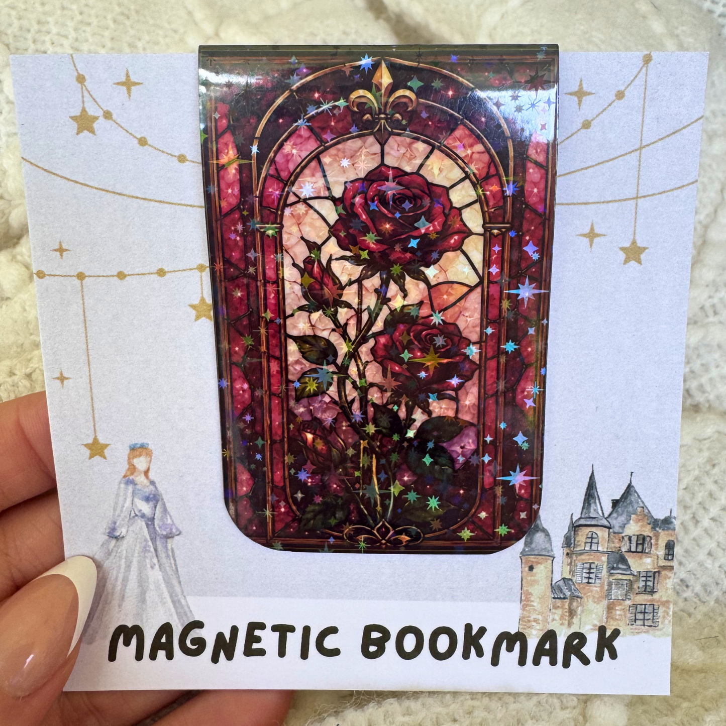 Red Roses Stained Glass Magnetic Bookmark