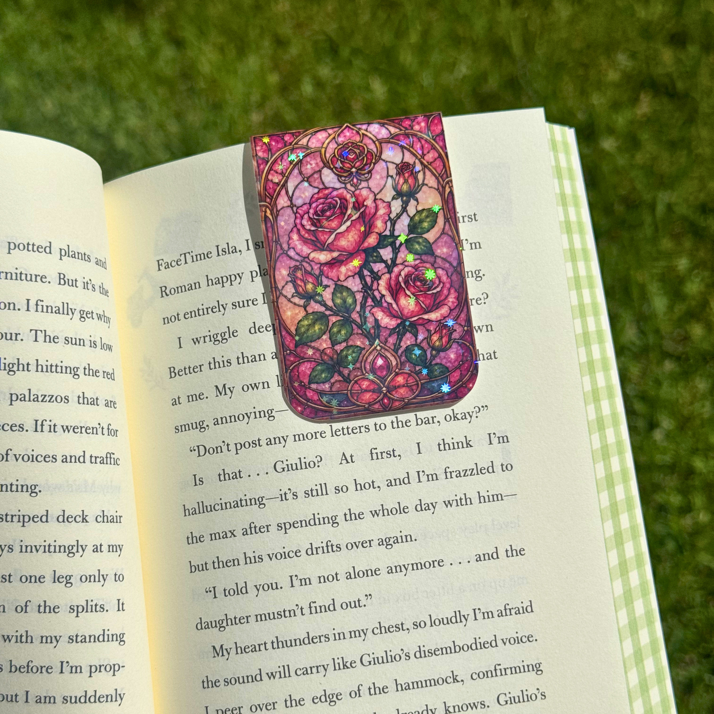 Pink Roses Stained Glass Magnetic Bookmark