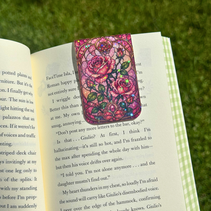 Pink Roses Stained Glass Magnetic Bookmark