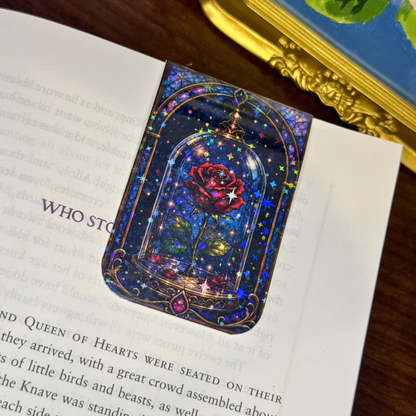 Enchanted Glass Red Rose Magnetic Bookmark