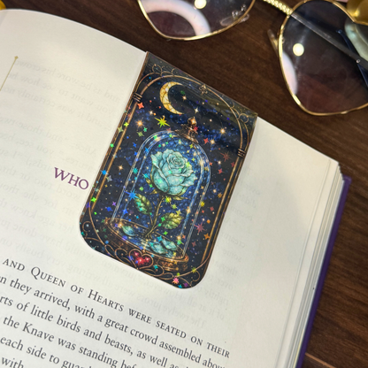 Enchanted Glass Blue Rose Magnetic Bookmark