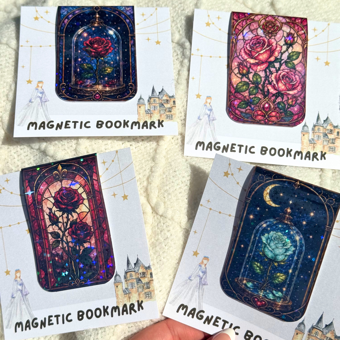 Red Roses Stained Glass Magnetic Bookmark