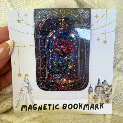 Enchanted Glass Red Rose Magnetic Bookmark