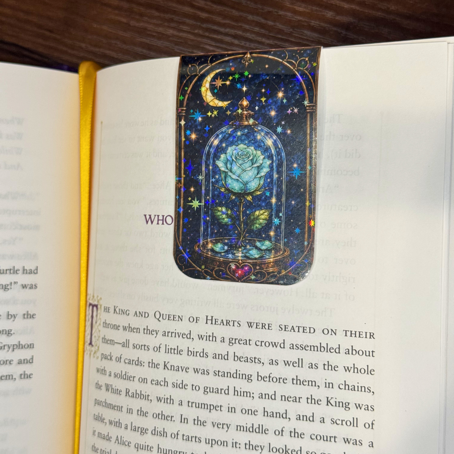Enchanted Glass Blue Rose Magnetic Bookmark