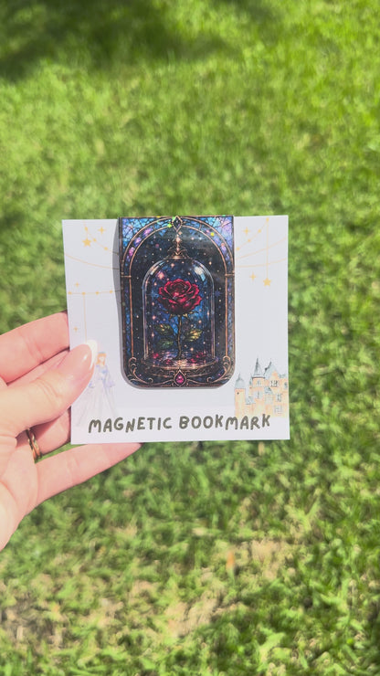 Enchanted Glass Red Rose Magnetic Bookmark