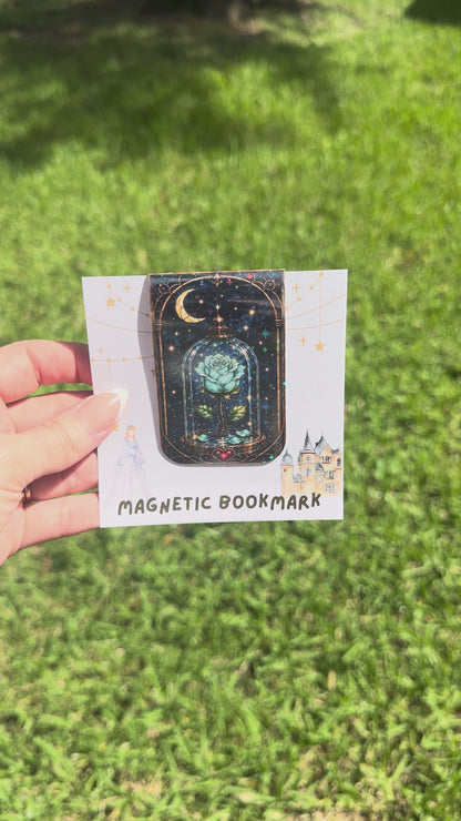 Enchanted Glass Blue Rose Magnetic Bookmark